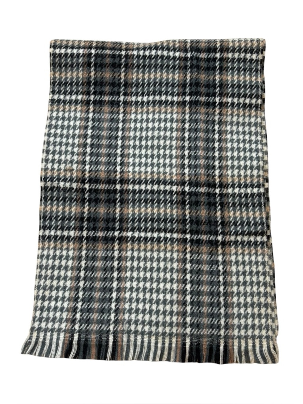 Mens Forcaster of Boston Plaid Fringe End Neutral Colored Scarf